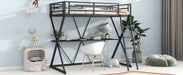 Black Twin Size Loft Bed with Desk Ladder and Full-Length Guardrails X-Shaped Frame lowrysfurniturestore