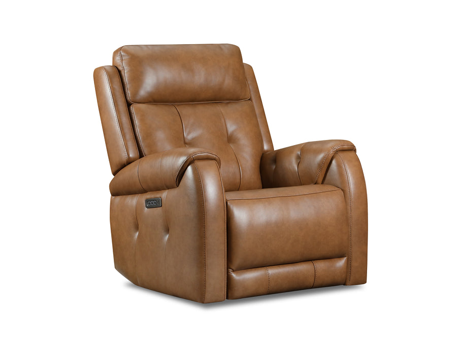 Donovan Swivel Glider Recliner in top grain leather with power reclining features and wide comfortable seating.