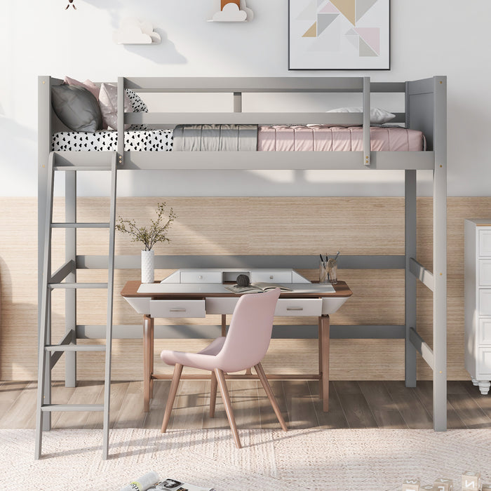 Gray Solid Wood Twin Size Loft Bed with Ladder lowrysfurniturestore
