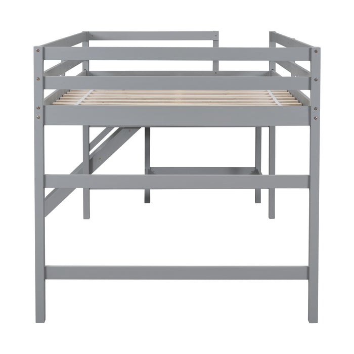 Gray Full Loft Bed with Platform Ladder lowrysfurniturestore