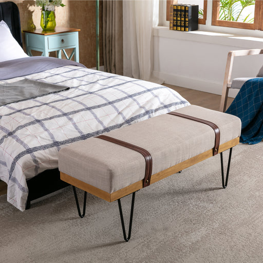 44" Beige Linen Fabric Upholstered Solid Wood Frame Bed Bench lowrysfurniturestore