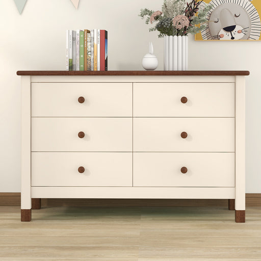 Wooden Storage Dresser with 6 Drawers,Storage Cabinet for kids Bedroom,Cream+Walnut lowrysfurniturestore