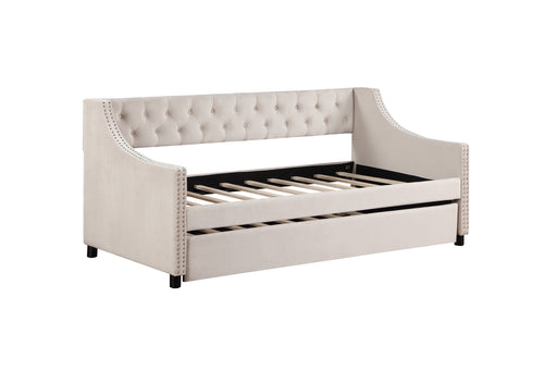 Twin Upholstered Daybed with Trundle Beige Velvet lowrysfurniturestore