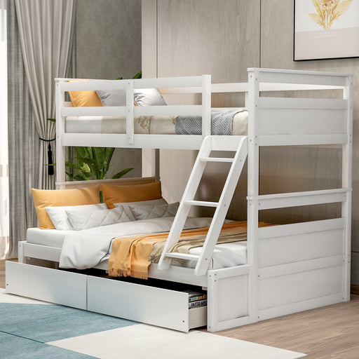 White Twin over Full Bunk Bed with Storage lowrysfurniturestore