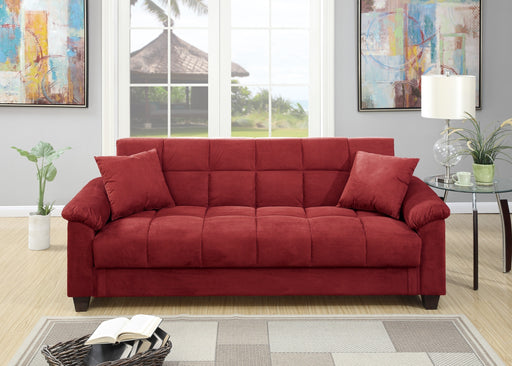 Red Futon Adjustable Sofa Plush Storage with Pillows lowrysfurniturestore