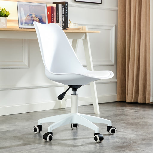 White Modern Home Office Desk Chairs, adjustable 360 ° swivel chair engineering plastic armless swivel computer chair lowrysfurniturestore