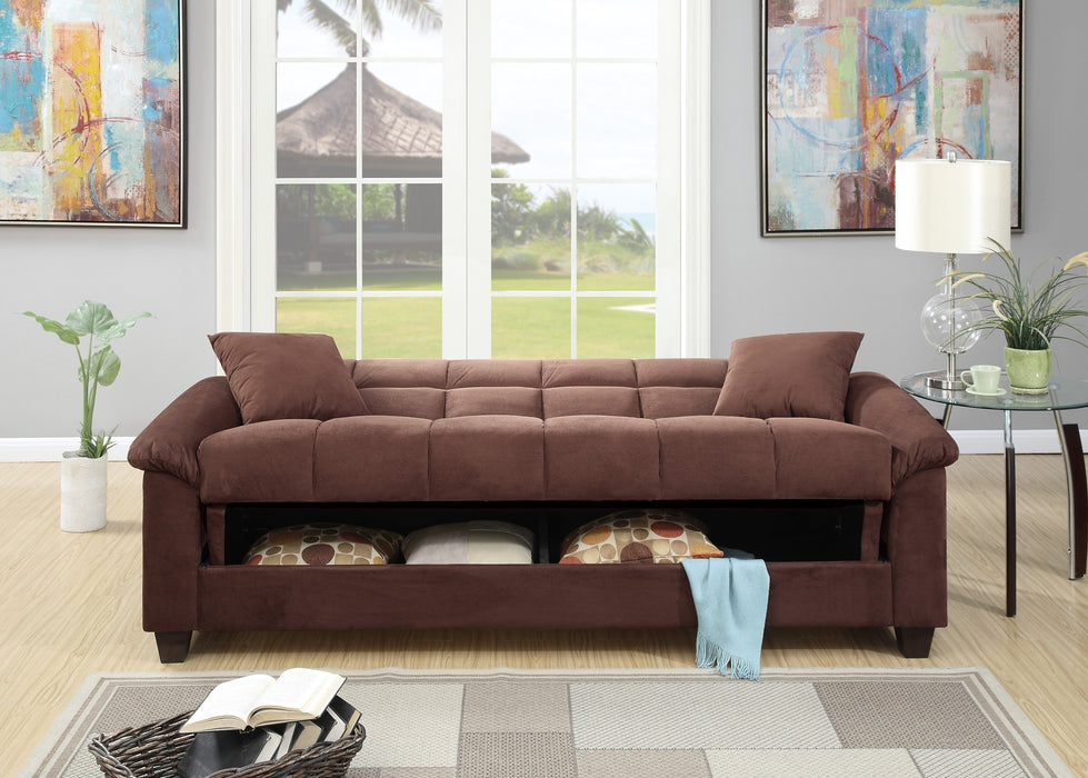 Chocolate Futon Plush Storage Couch with Pillows lowrysfurniturestore