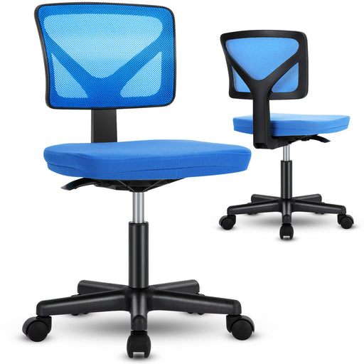 Blue Armless Desk Chair Small Home Office Chair with Lumbar Support lowrysfurniturestore