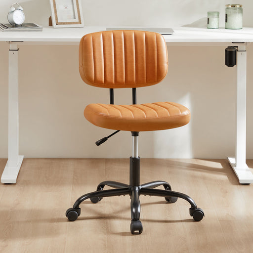 Brown Faux Leather Low Back Task Chair Home Office lowrysfurniturestore