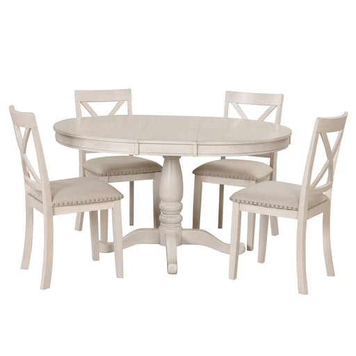 Modern Dining Table Set for 4,Round Table and 4 Kitchen Room Chairs,5 Piece Kitchen Table Set for Dining Room,Dinette,Breakfast Nook,Antique White lowrysfurniturestore
