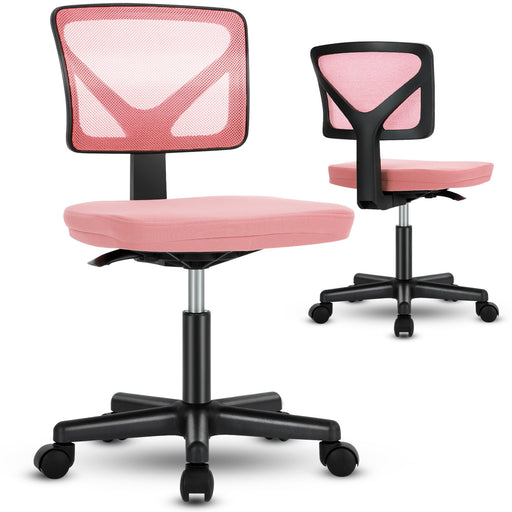 Pink Armless Desk Chair Small Home Office Chair with Lumbar Support lowrysfurniturestore