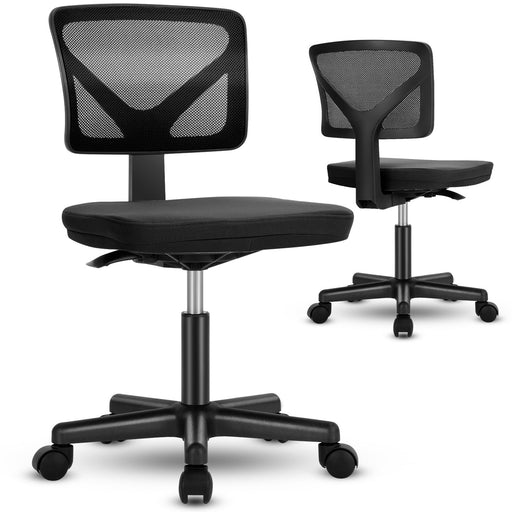 Black Armless Desk Chair Small Home Office Chair with Lumbar Support lowrysfurniturestore