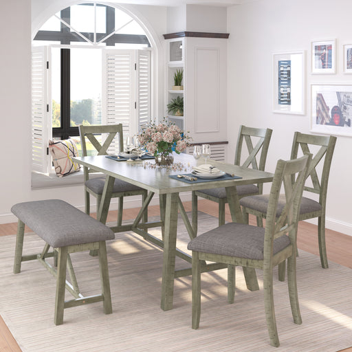 Gray 6 pc Solid Wood Dining Table Set Wood Dining Table and Chair and Bench lowrysfurniturestore