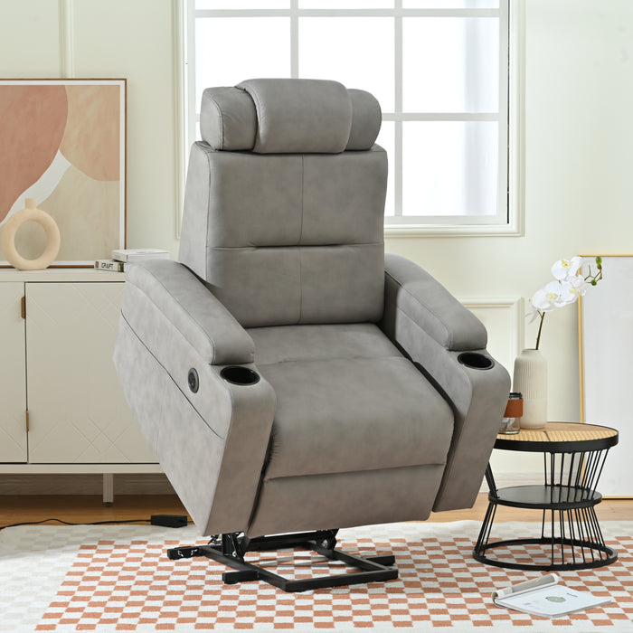 Lift Chair Light Gray Modern Reclining Side Pocket USB Charge Port