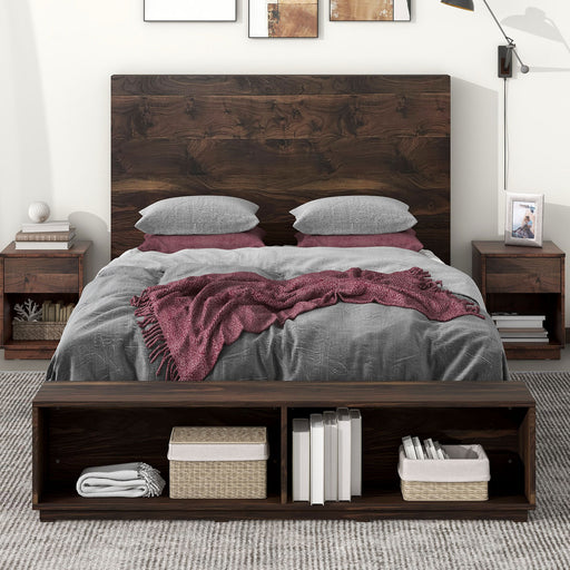 Queen Size Wood Platform Bed with Storage Bench in Walnut lowrysfurniturestore
