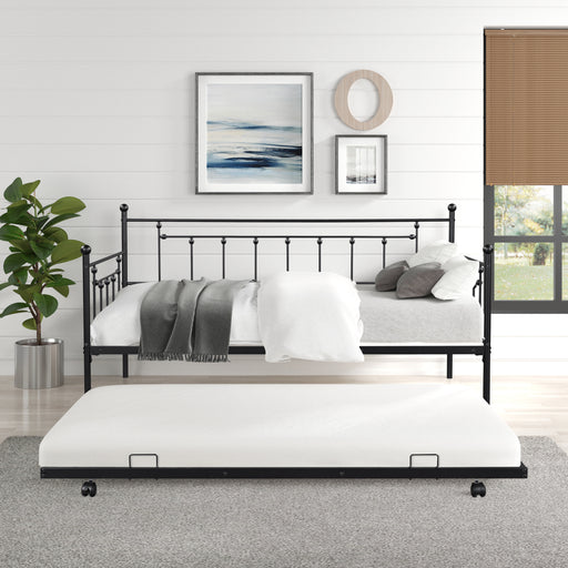 Twin Black Metal Daybed with Trundle Heavy-Duty Sturdy Metal Trundle for Flexible Space Vintage Style lowrysfurniturestore