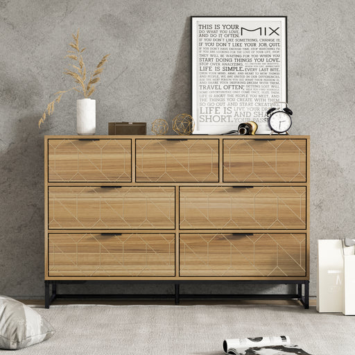 Modern 7 Drawer Dresser Wood Cabinet (Walnut) lowrysfurniturestore