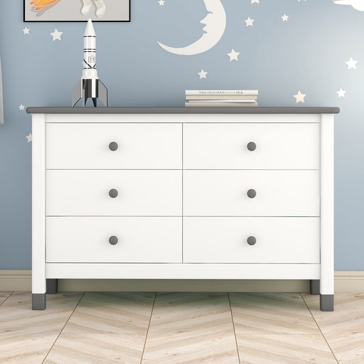 Wooden Storage Dresser with 6 Drawers,Storage Cabinet for kids Bedroom,White+Gray lowrysfurniturestore