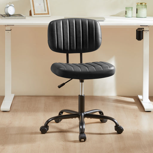 Black Faux Leather Low Back Task Chair Small lowrysfurniturestore