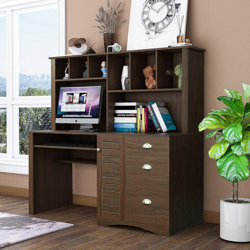 Home Office Computer Desk with Hutch,Walnut lowrysfurniturestore