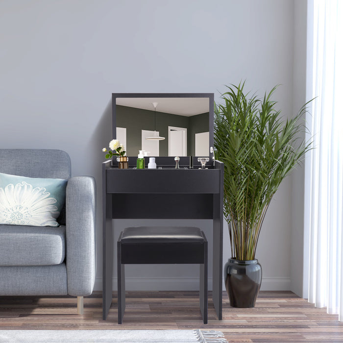 Vanity Set with Flip Top Mirror Makeup Dressing Table with Cushioned Stool - black