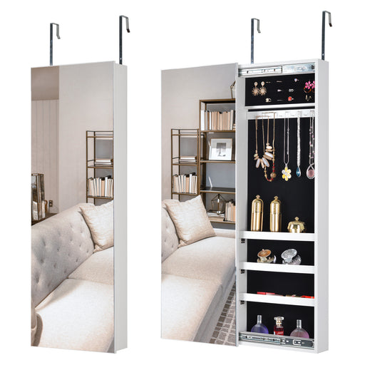 White Full Mirror Jewelry Storage Cabinet With with Slide Rail Can Be Hung On The Door Or Wall lowrysfurniturestore