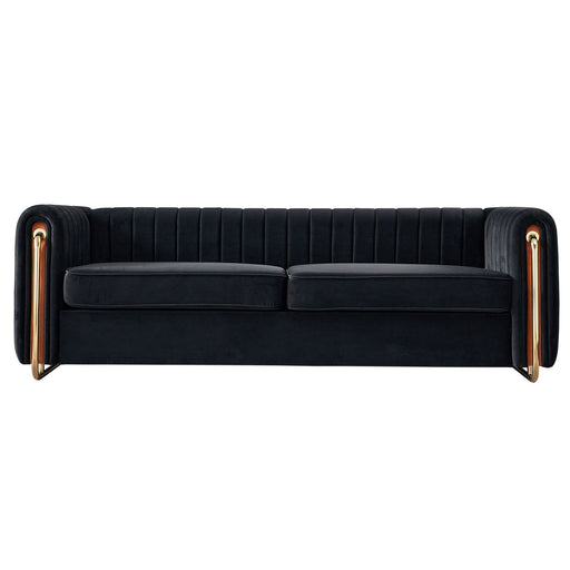 84.25'' Black Contemporary Velvet Sofa Couch for Living Room lowrysfurniturestore