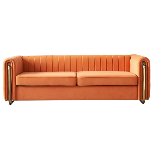 84.25'' Orange Contemporary Velvet Sofa Couch for Living Room lowrysfurniturestore