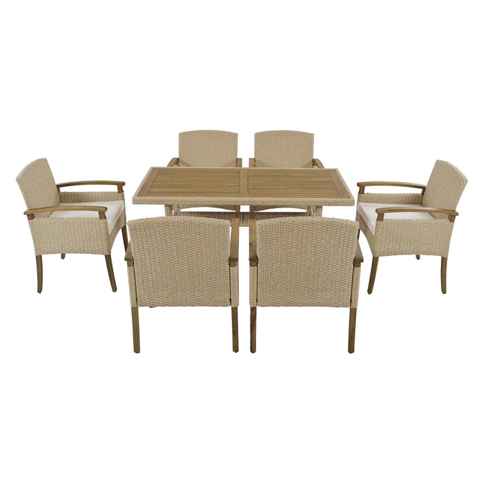 7 pc White Outdoor Rattan Dining Table Set