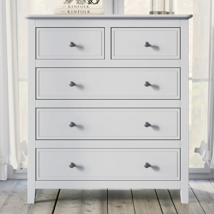 White Solid Wood 5-Drawer Chest