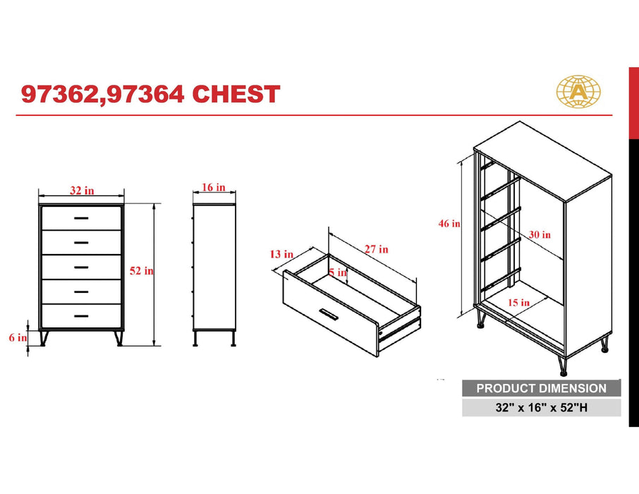 Solid Walnut 5-Drawer Chest of Drawers