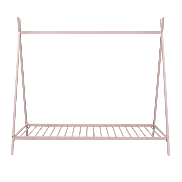 House Bed Tent Bed Frame Twin Size Metal Floor Play House Bed with Slat for Kids Girls Boys , No Box Spring Needed Pink lowrysfurniturestore