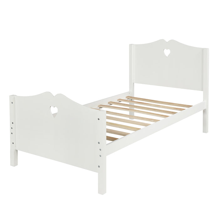 Twin White Platform Bed Solid Wood with Wood Slats lowrysfurniturestore