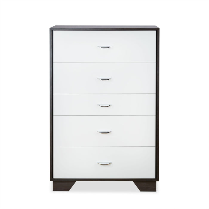 White & Espresso 5-Drawer Chest of Drawers