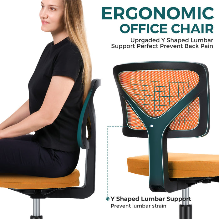 Orange Armless Desk Chair Small Home Office Chair with Lumbar Support lowrysfurniturestore