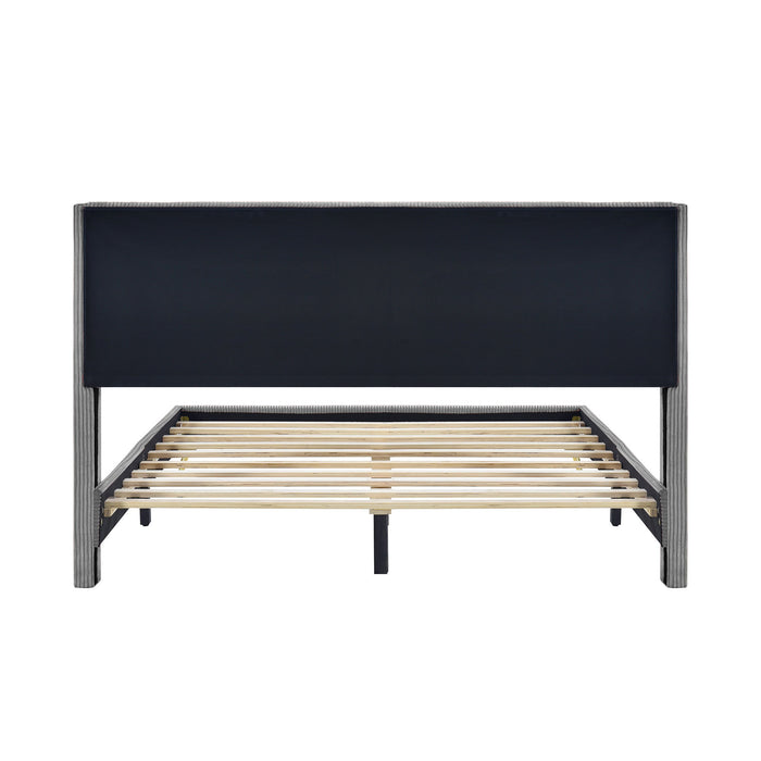 Queen Gray Corduroy Platform Bed with Metal Legs