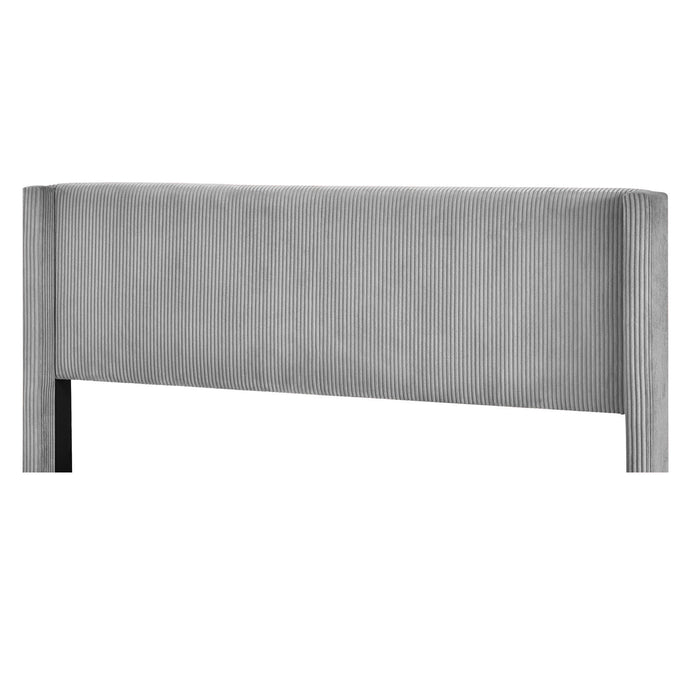 Queen Gray Corduroy Platform Bed with Metal Legs