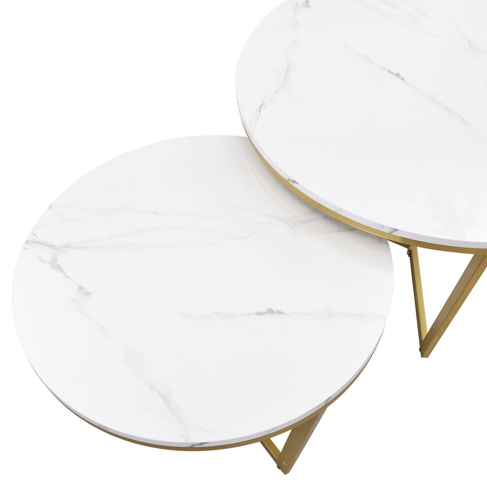 White Modern Round Coffee Table Set 2-Piece