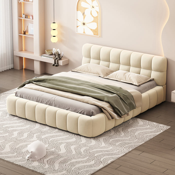 Queen Beige Upholstered Bed