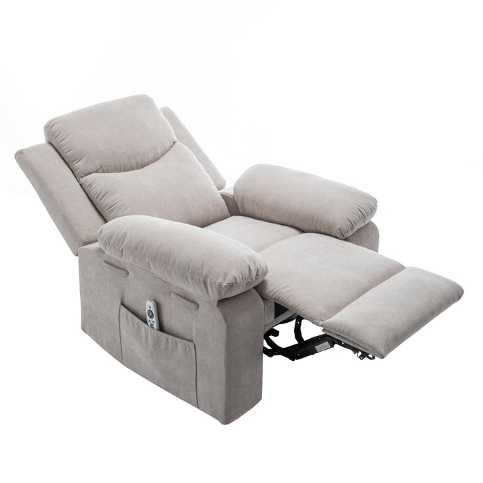 Beige Power Recliner Chair with Adjustable Massage and Heat lowrysfurniturestore
