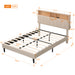 Full Beige Upholstered Platform Bed with Storage Headboard and USB Port lowrysfurniturestore