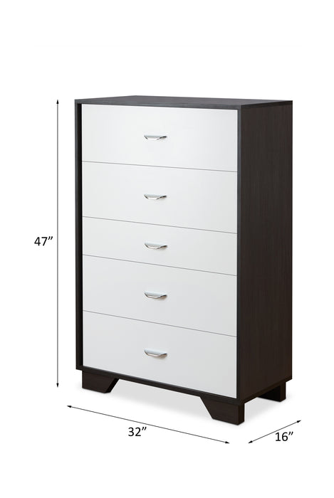 White & Espresso 5-Drawer Chest of Drawers