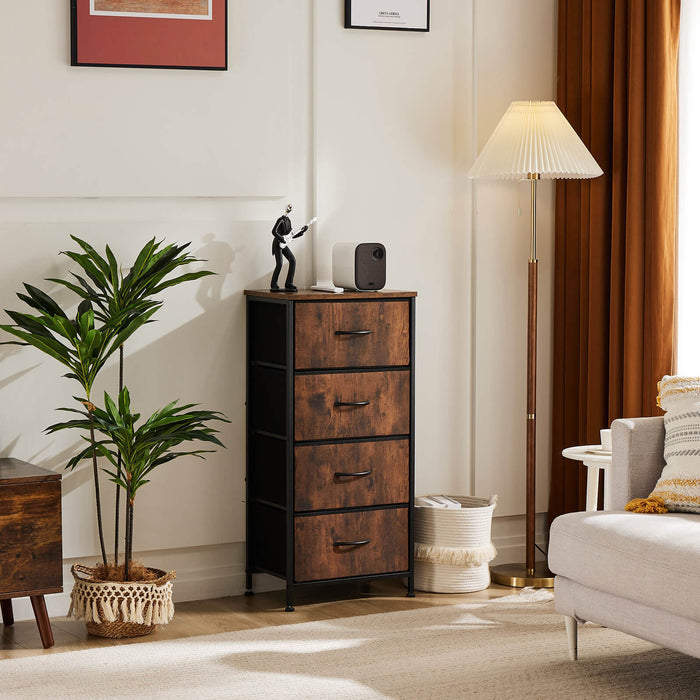 Brown 4-Drawer with Metal Frame and Wood Top