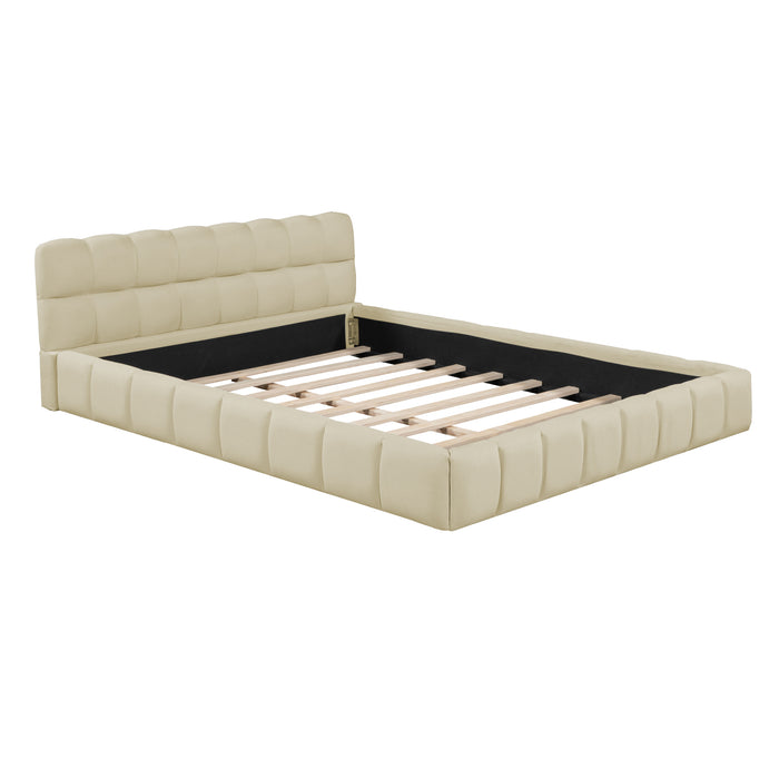 Queen Beige Upholstered Bed