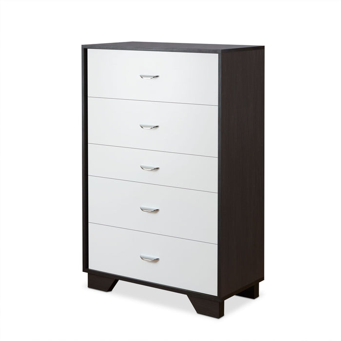 White & Espresso 5-Drawer Chest of Drawers