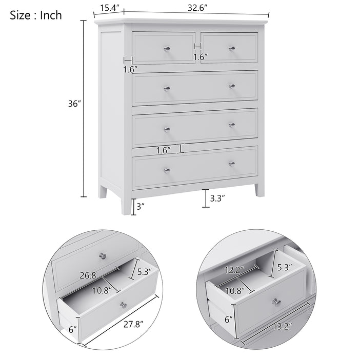 White Solid Wood 5-Drawer Chest