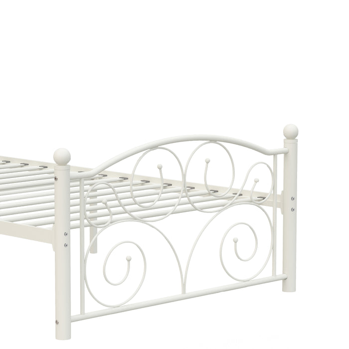 Twin White Flower Sturdy Metal Bed Frame with Headboard and Footboard lowrysfurniturestore