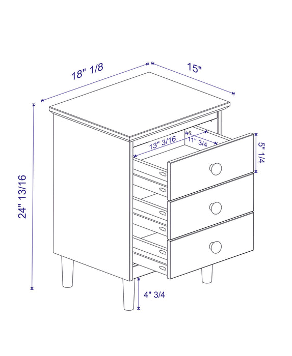 Caramel 3-Drawer Solid Wood Nightstand