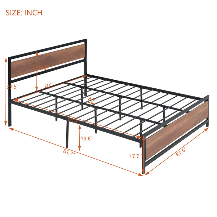 Queen Black Metal and Wood Bed Frame