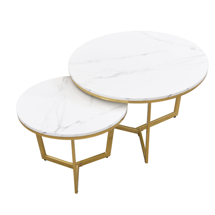 White Modern Round Coffee Table Set 2-Piece